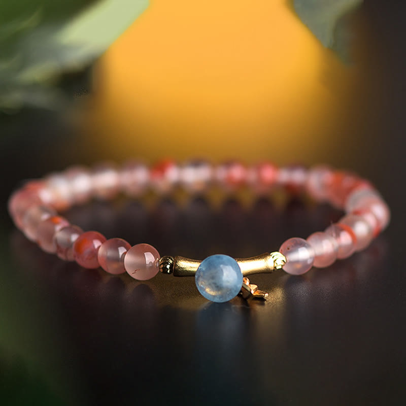 Daotempel South Red Agate Aquamarine Pearl Hetian Jade Bamboo Flower Fortune Bracelet