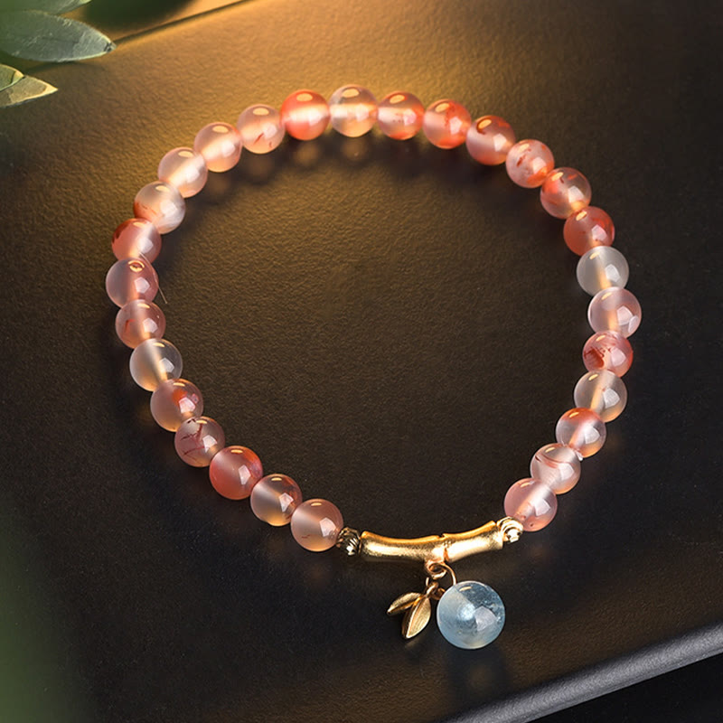 Daotempel South Red Agate Aquamarine Pearl Hetian Jade Bamboo Flower Fortune Bracelet