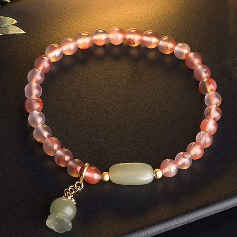 Daotempel South Red Agate Aquamarine Pearl Hetian Jade Bamboo Flower Fortune Bracelet
