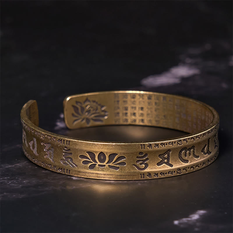 Daotempel Six True Words 'om Mani Padme Hum' Heart Sutra Lotus Copper Brass Peace Cuff Bracelet Bangle