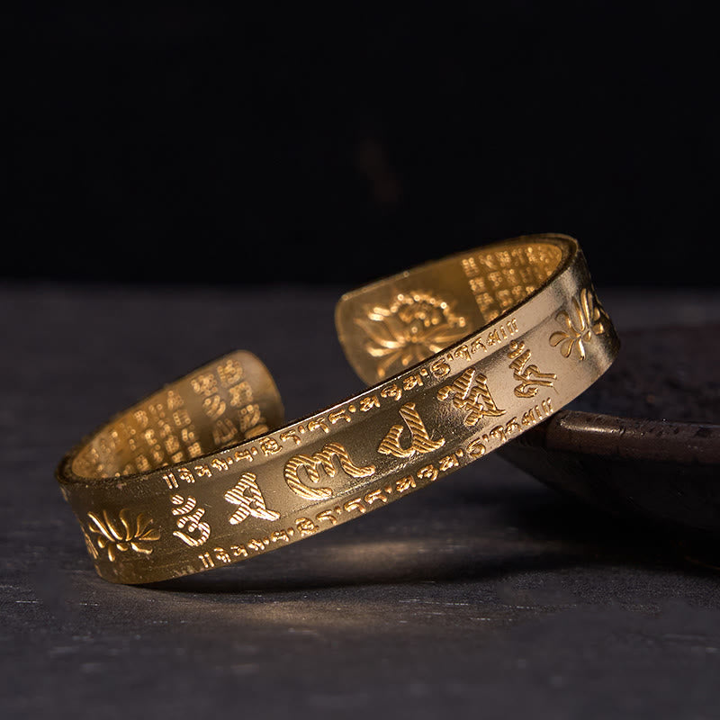Daotempel Six True Words 'om Mani Padme Hum' Heart Sutra Lotus Copper Brass Peace Cuff Bracelet Bangle