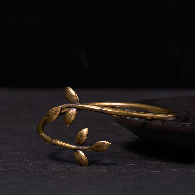 Daotempel Lucky Clover Copper Brass Healing Bracelet Bangle
