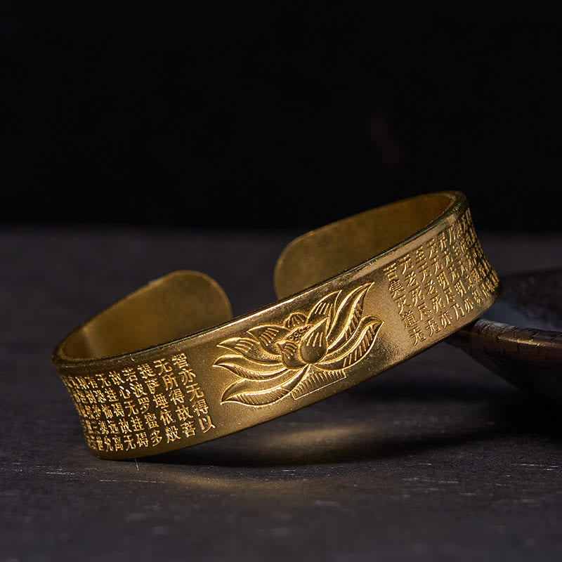 Daotempel Heart Sutra Lotus Flower Copper Brass Peace Cuff Bracelet Bangle
