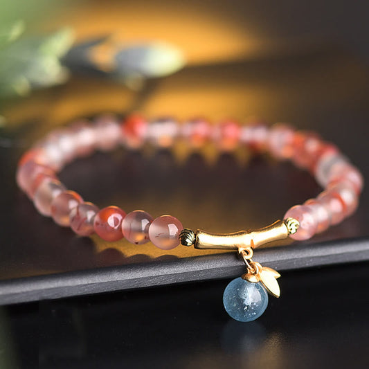 Daotempel South Red Agate Aquamarine Pearl Hetian Jade Bamboo Flower Fortune Bracelet