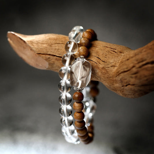 Daotempel Multi-layer White Crystal Agarwood Lotus Healing Calm Bracelet