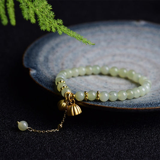Daotempel Natural Hetian Jade Lotus Luck Bracelet