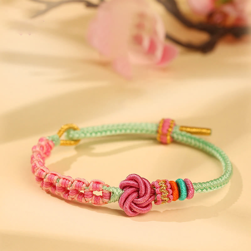 Daotempel Handmade Pink Green Peach Blossom Knot Braided Bracelet