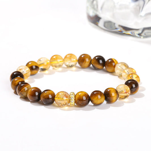 Daotempel Natural Tiger Eye Citrine Beads Strength Bracelet