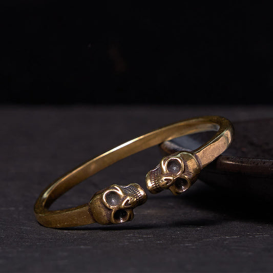 Daotempel The Lord Of The Corpse Forest Copper Brass Double Skull Keep Away Evil Spirits Cuff Bracelet Bangle
