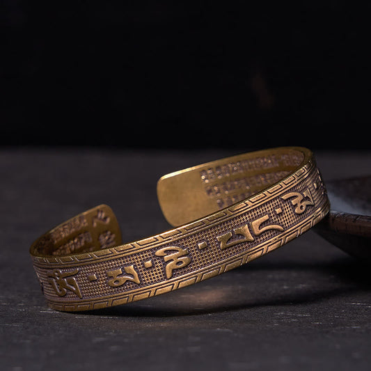 Daotempel Six True Words 'om Mani Padme Hum' Heart Sutra Copper Brass Luck Wisdom Bracelet Bangle
