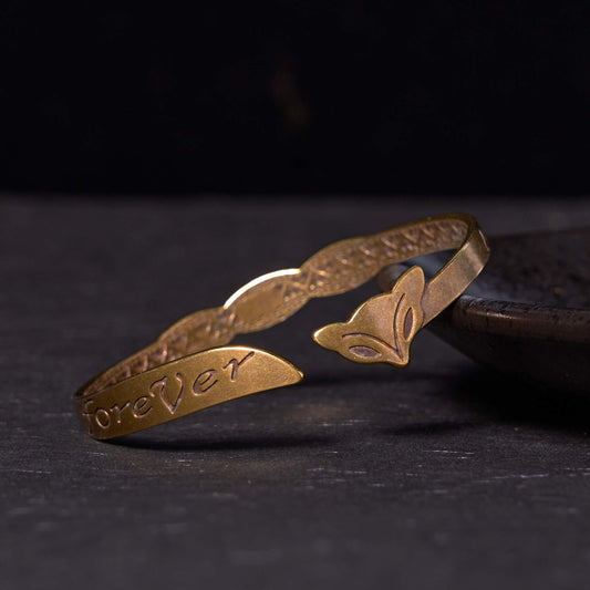Daotempel Fox Head Copper Brass 'Love You Forever' Luck Self Care Bracelet Bangle
