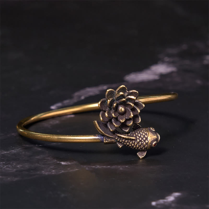 Daotempel Lotus Flower Koi Fish Copper Brass Enlightenment Luck Bracelet Bangle
