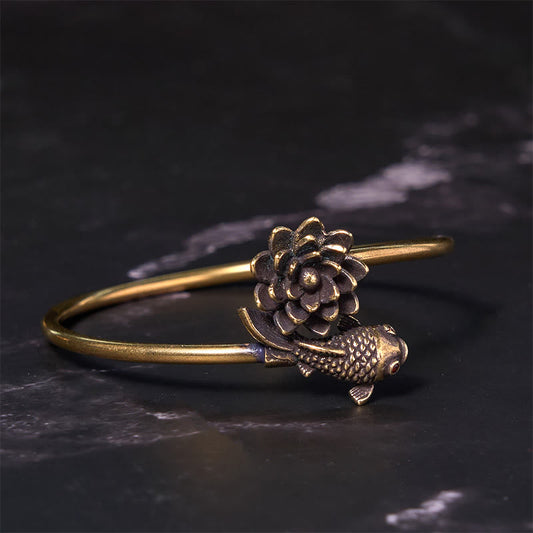 Daotempel Lotus Flower Koi Fish Copper Brass Enlightenment Luck Bracelet Bangle