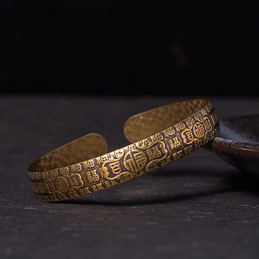Daotempel Hundred Blessings Fu Character Copper Brass Luck Bracelet Bangle