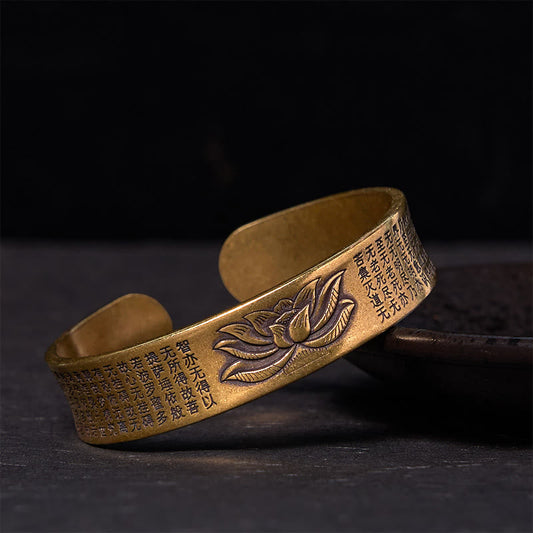 Daotempel Heart Sutra Lotus Flower Copper Brass Peace Cuff Bracelet Bangle