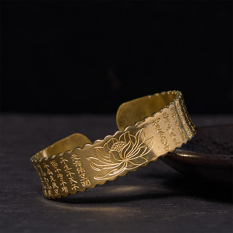 Daotempel Heart Sutra Lotus Flower Copper Brass Peace Enlightenment Cuff Bracelet Bangle