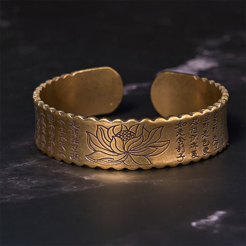 Daotempel Heart Sutra Lotus Flower Copper Brass Peace Enlightenment Cuff Bracelet Bangle