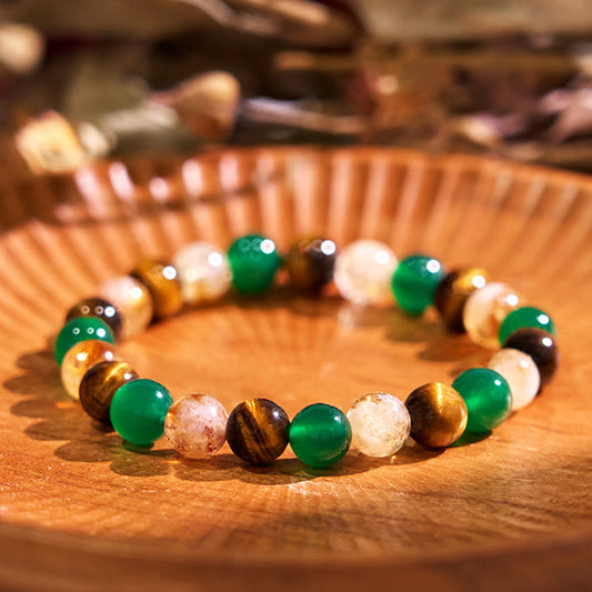 Daotempel Natural Tiger Eye Green Agate Citrine Mix And Match Beads Protection Bracelet